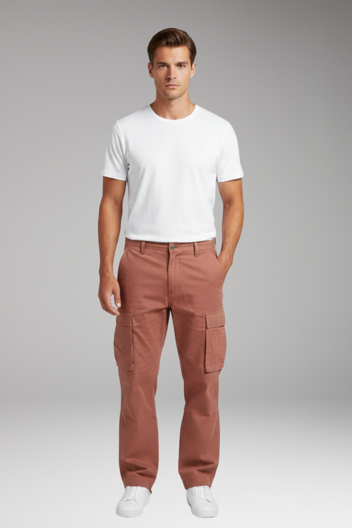 Men's Cargo Pants with Straight Fit and Multi-Pocket Design