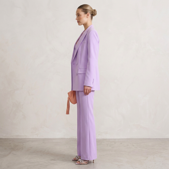 Women's Three-Piece Suit Set with Blazer Corset Top and Flared Trousers