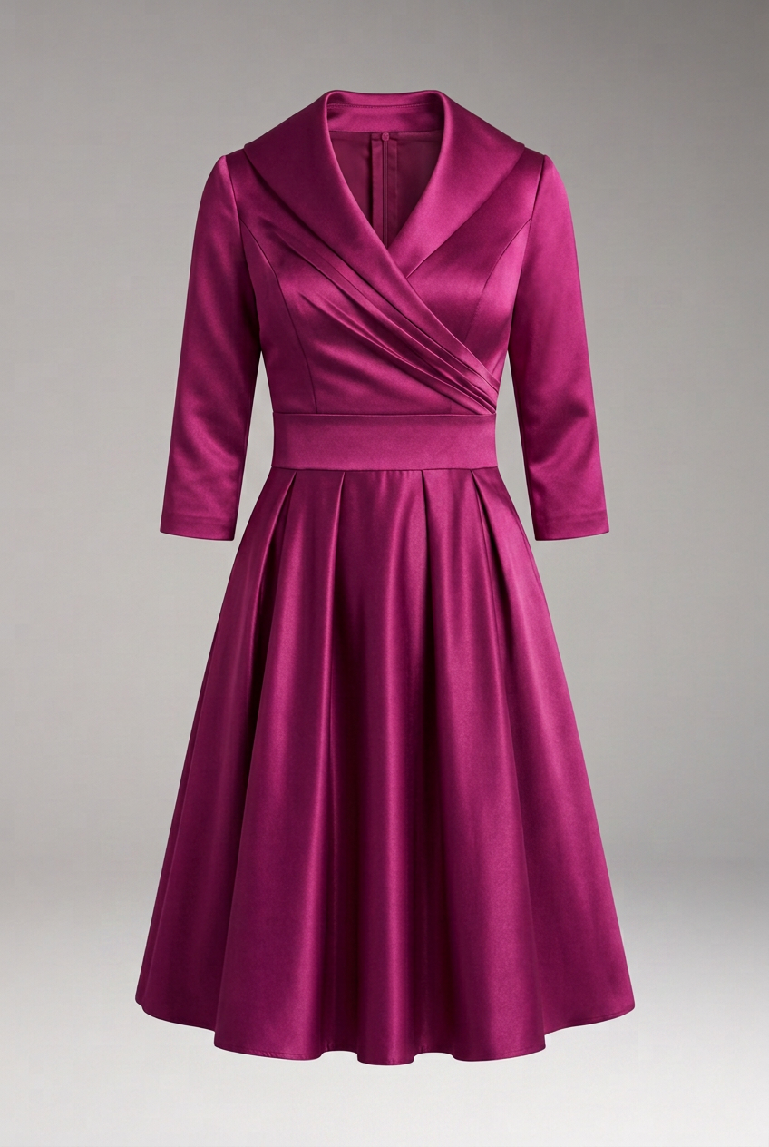 Women's Midi Dress with V-Neck and Flared Skirt