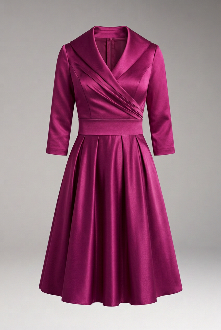 Women's Midi Dress with V-Neck and Flared Skirt