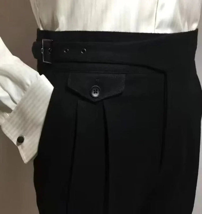 Men's Pleated Dress Trousers with Belt for Office
