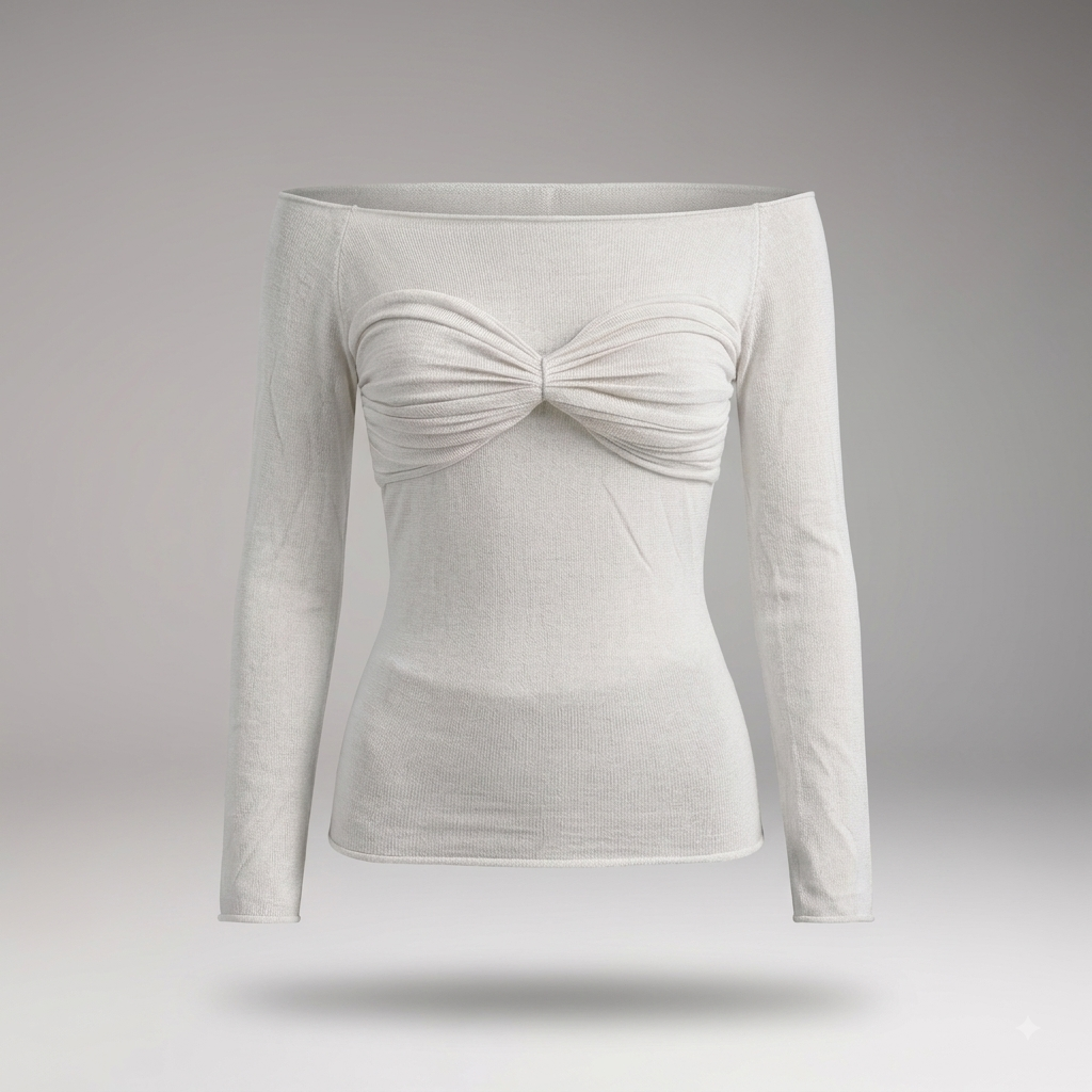 Women's Off-Shoulder Long Sleeve Top with Twisted Ruched Bust