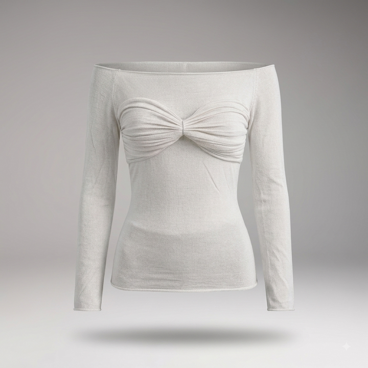 Women's Off-Shoulder Long Sleeve Top with Twisted Ruched Bust
