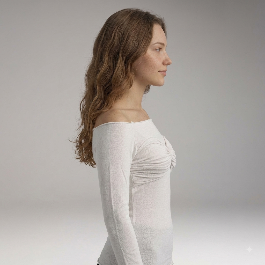 Women's Off-Shoulder Long Sleeve Top with Twisted Ruched Bust