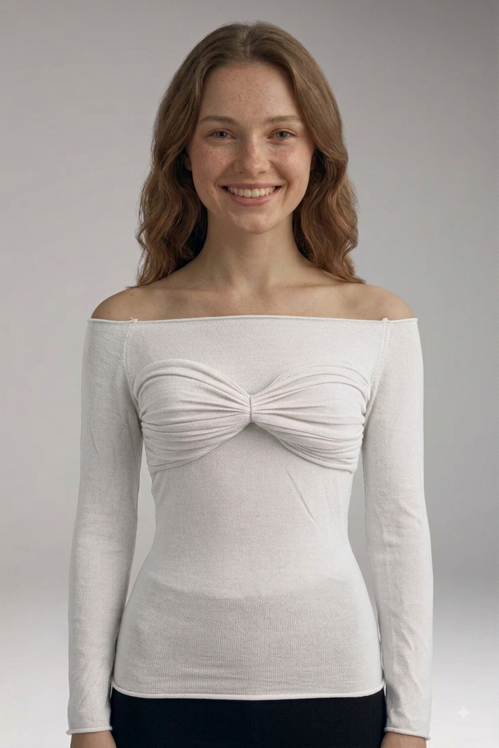 Women's Off-Shoulder Long Sleeve Top with Twisted Ruched Bust