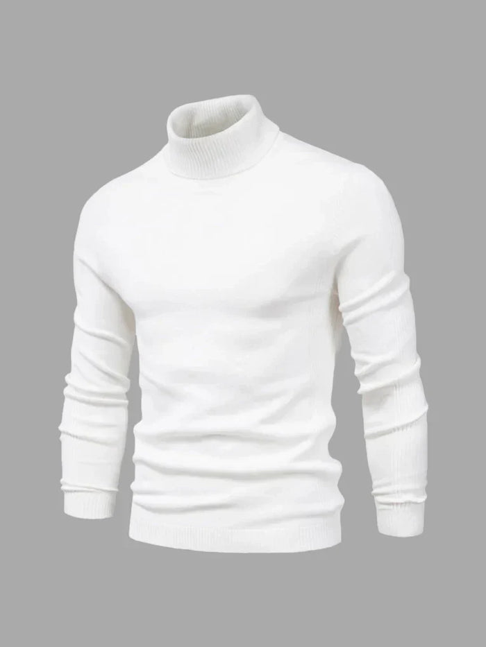 Men's Turtleneck Sweater with Ribbed Collar and Cuffs