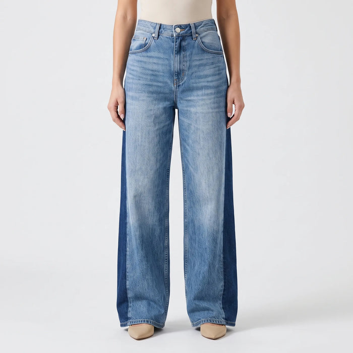 Women's Two-Tone Wide-Leg Jeans High-Waisted Fit