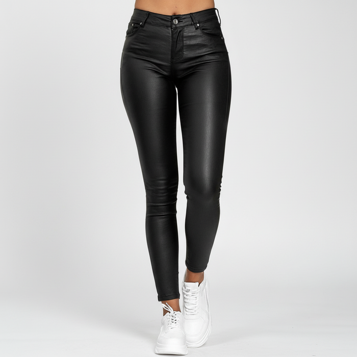 Women's High-Waisted Faux Leather Trousers Skinny Fit
