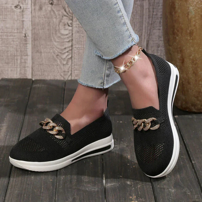 Women's Slip-On Knit Loafers with Chain Detail
