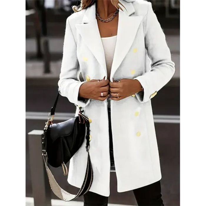Women's Double-Breasted Longline Blazer with Notch Lapel