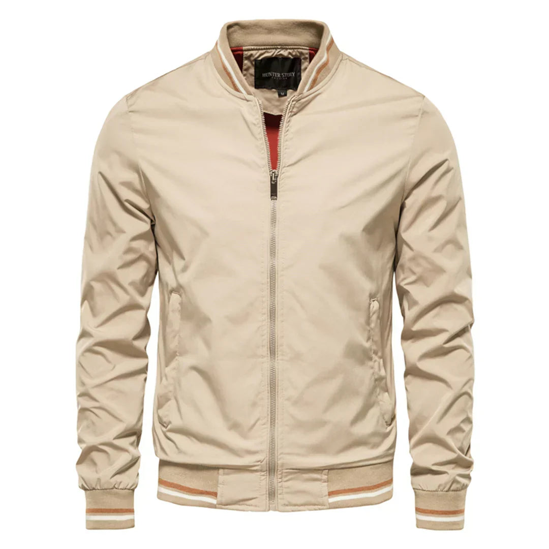 Men's Bomber Jacket Ribbed Collar with Zip Front