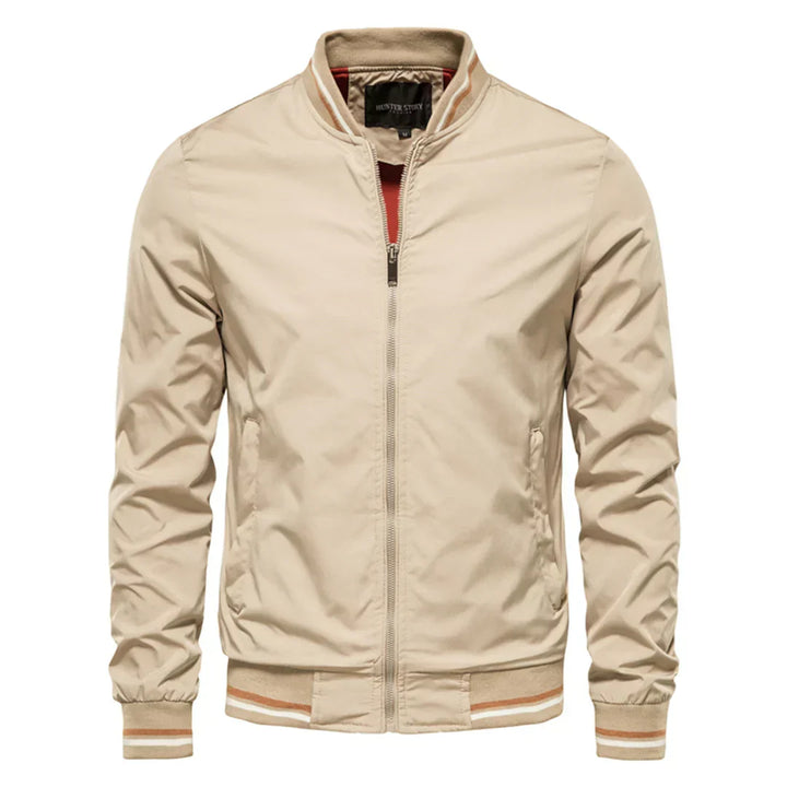 Men's Bomber Jacket Ribbed Collar with Zip Front