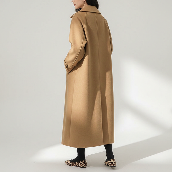 Women's Long Button Front Coat with Notched Collar