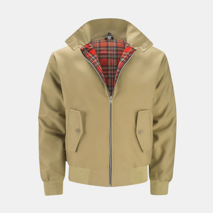 Men's Harrington Jacket with Tartan Lining Zip Front