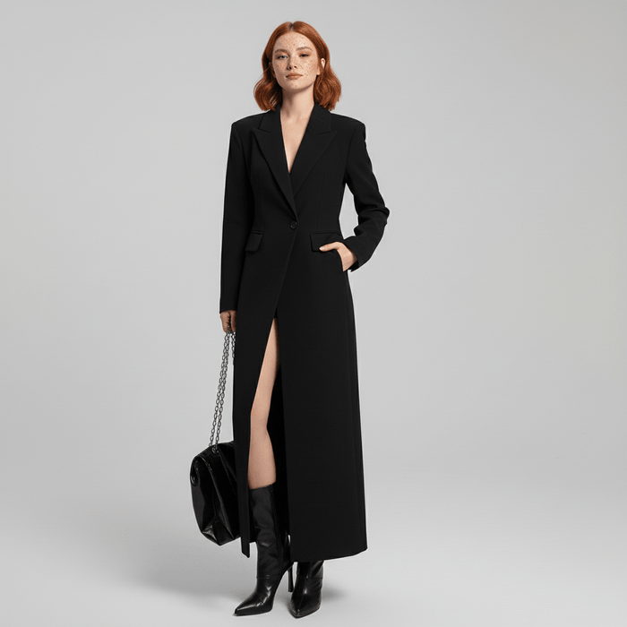 Women's Long Tailored Coat Single-Button Structured