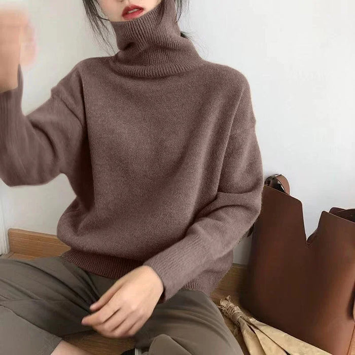 Women's Oversized Turtleneck Sweater Ribbed Collar