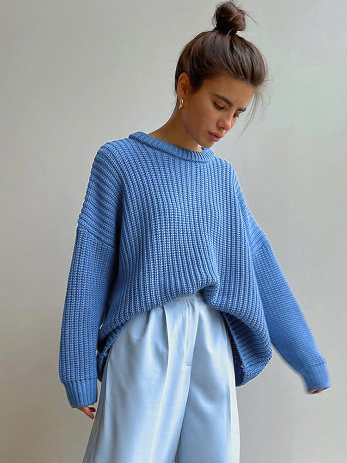 Women's Oversized Chunky Knit Sweater with Crew Neck