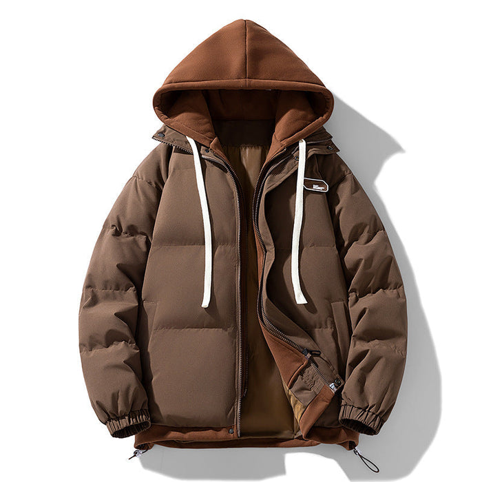Men's Colorblock Puffer Jacket with Hood and Zip Front