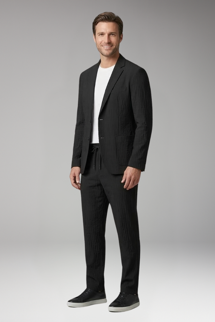 Men's 2-Piece Set with Notched Collar for All-Season Wear