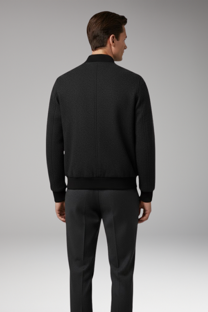 Men's Bomber Jacket with Button Closure and Ribbed Hem