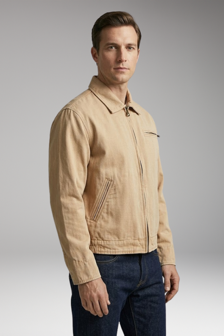 Men's Bomber Jacket with Classic Collar and Utility Pockets