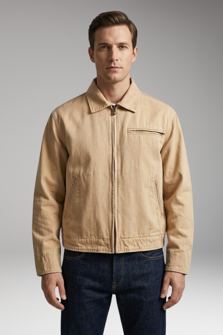 Men's Bomber Jacket with Classic Collar and Utility Pockets