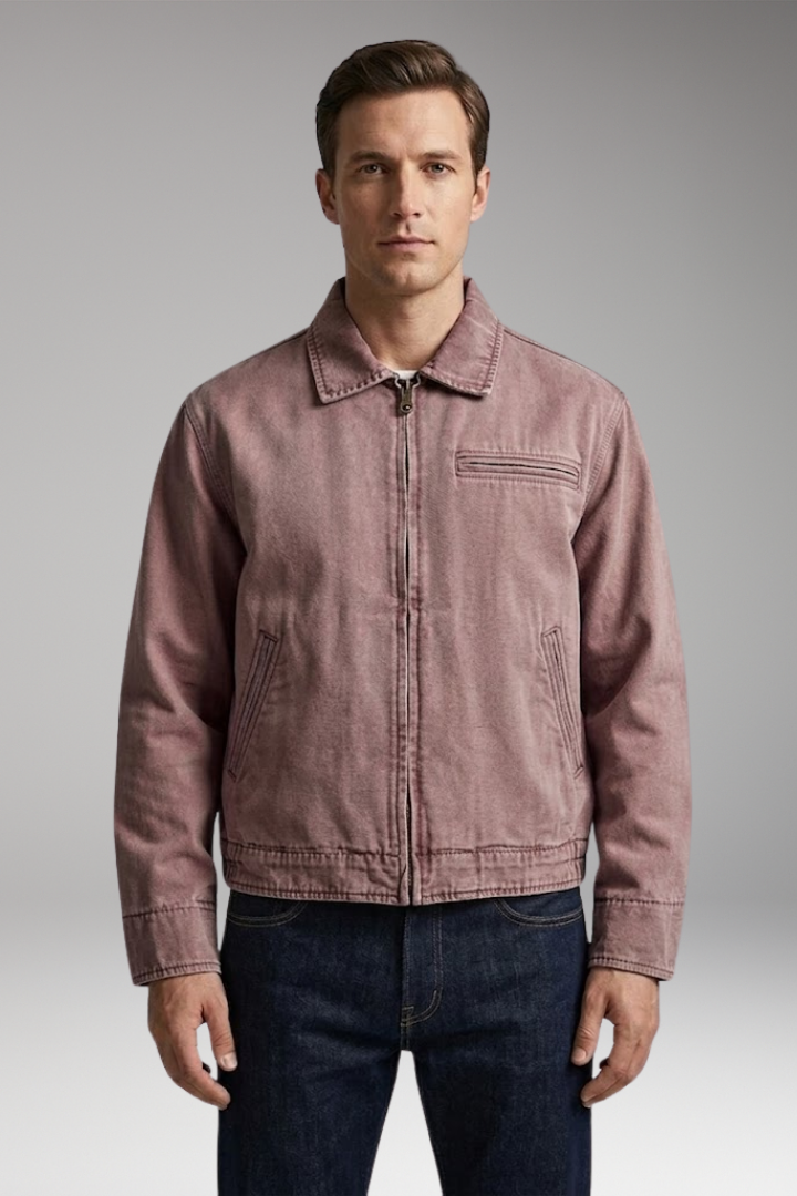 Men's Bomber Jacket with Classic Collar and Utility Pockets