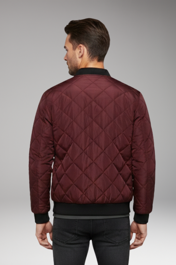 Men's Bomber Jacket with Diamond Quilting and Zipped Sleeve Pocket