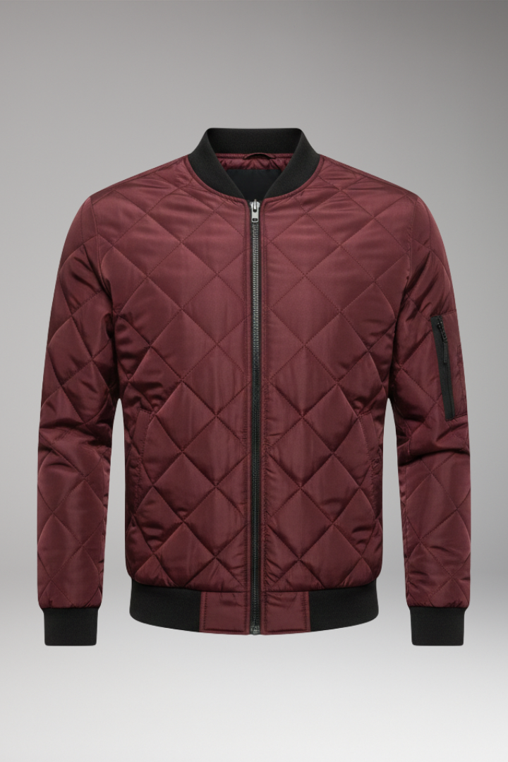 Men's Bomber Jacket with Diamond Quilting and Zipped Sleeve Pocket