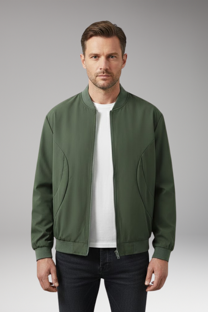 Men's Bomber Jacket with Elastic Cuffs and Side Pockets