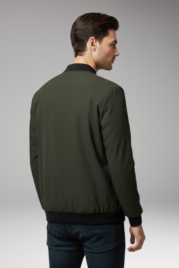 Men's Bomber Jacket with Full Zipper and Multiple Pockets