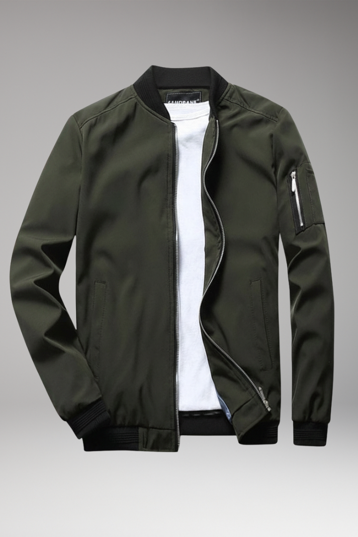 Men's Bomber Jacket with Full Zipper and Multiple Pockets