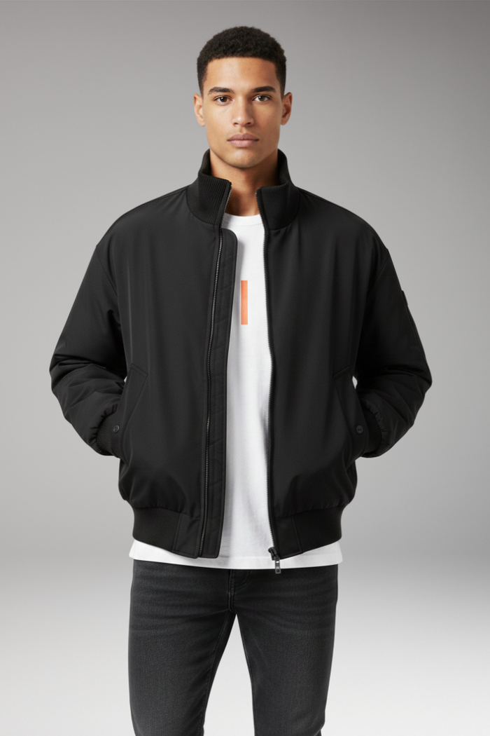 Men's Bomber Jacket with High Collar and Side Pockets