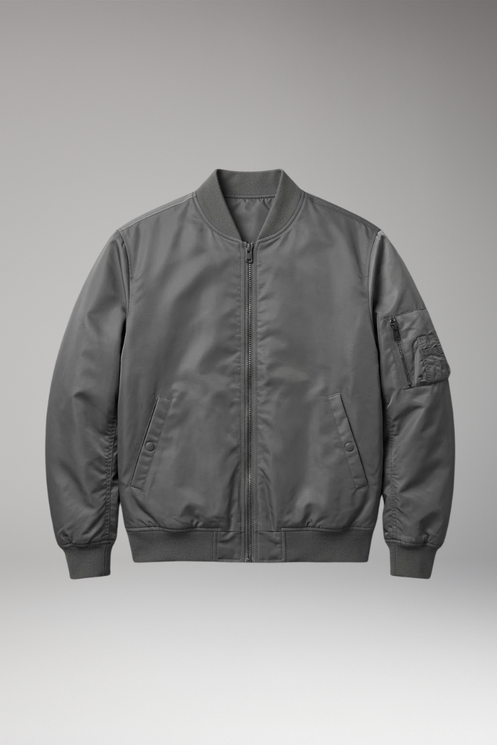 Men's Bomber Jacket with Inner Lining and Front Zipper