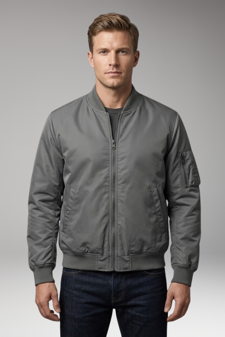 Men's Bomber Jacket with Inner Lining and Front Zipper