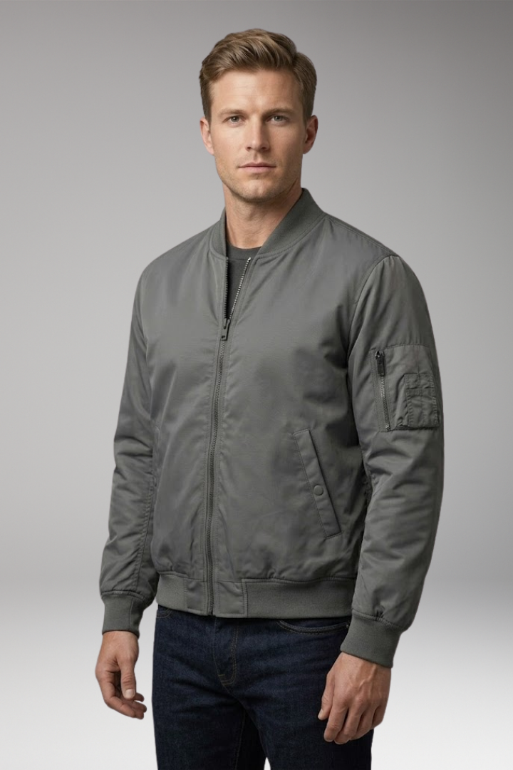 Men's Bomber Jacket with Inner Lining and Front Zipper