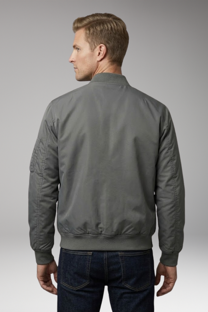 Men's Bomber Jacket with Inner Lining and Front Zipper