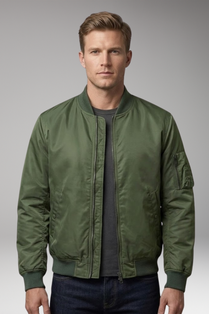 Men's Bomber Jacket with Inner Lining and Front Zipper