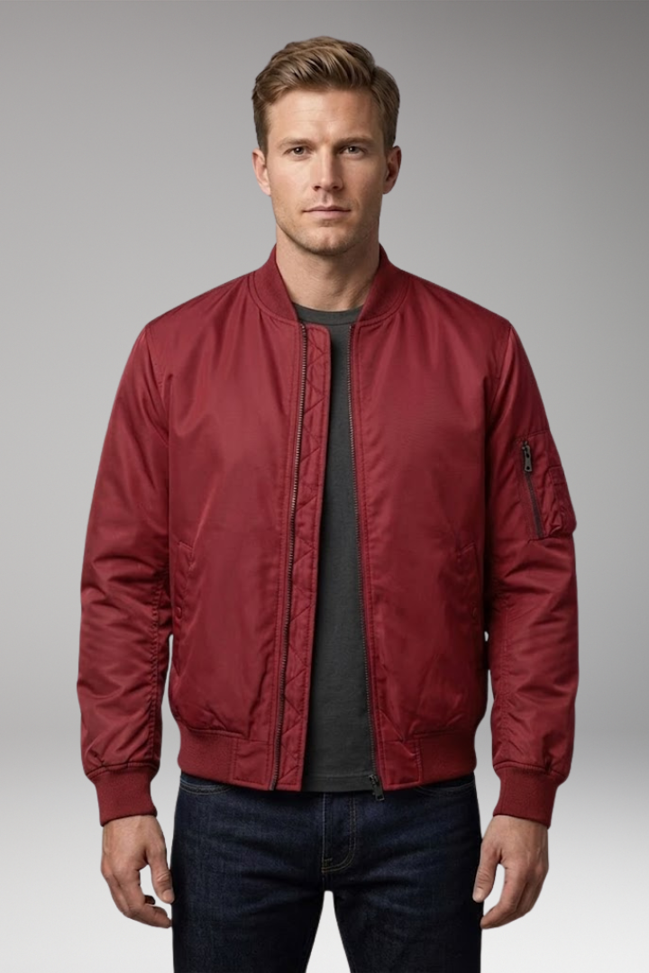 Men's Bomber Jacket with Inner Lining and Front Zipper