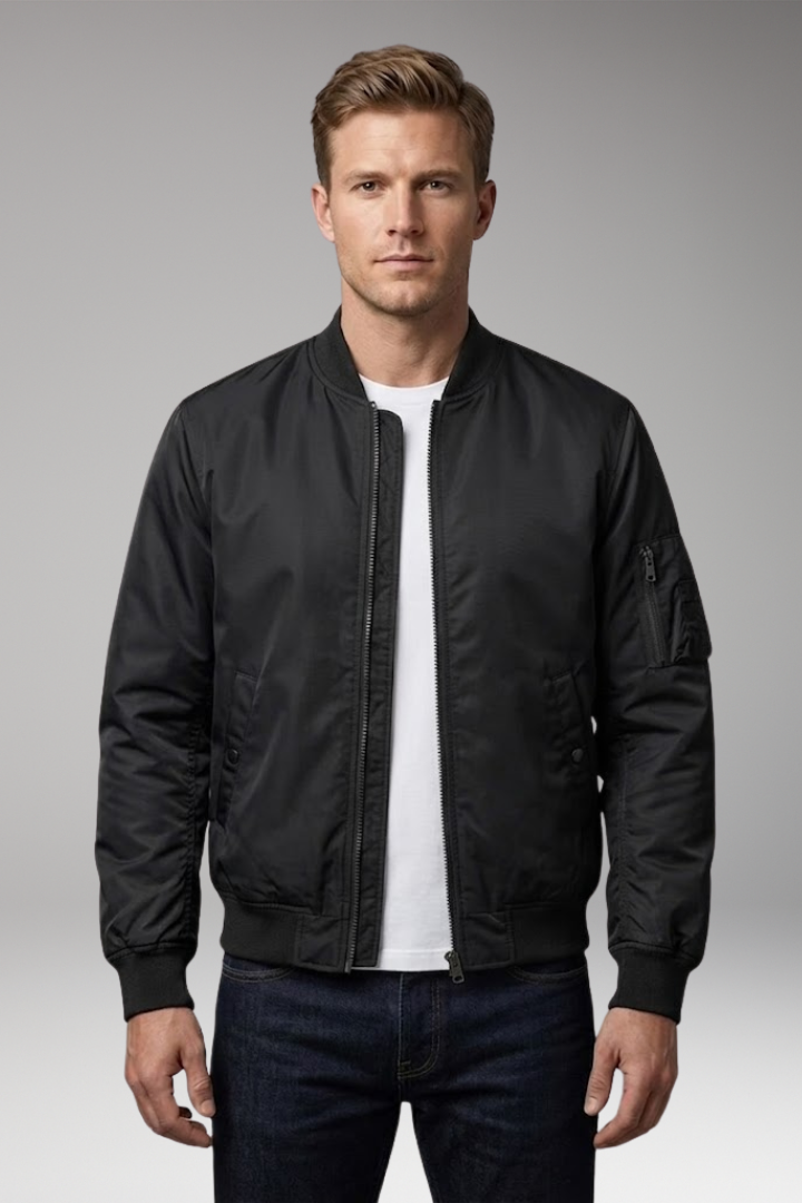 Men's Bomber Jacket with Inner Lining and Front Zipper