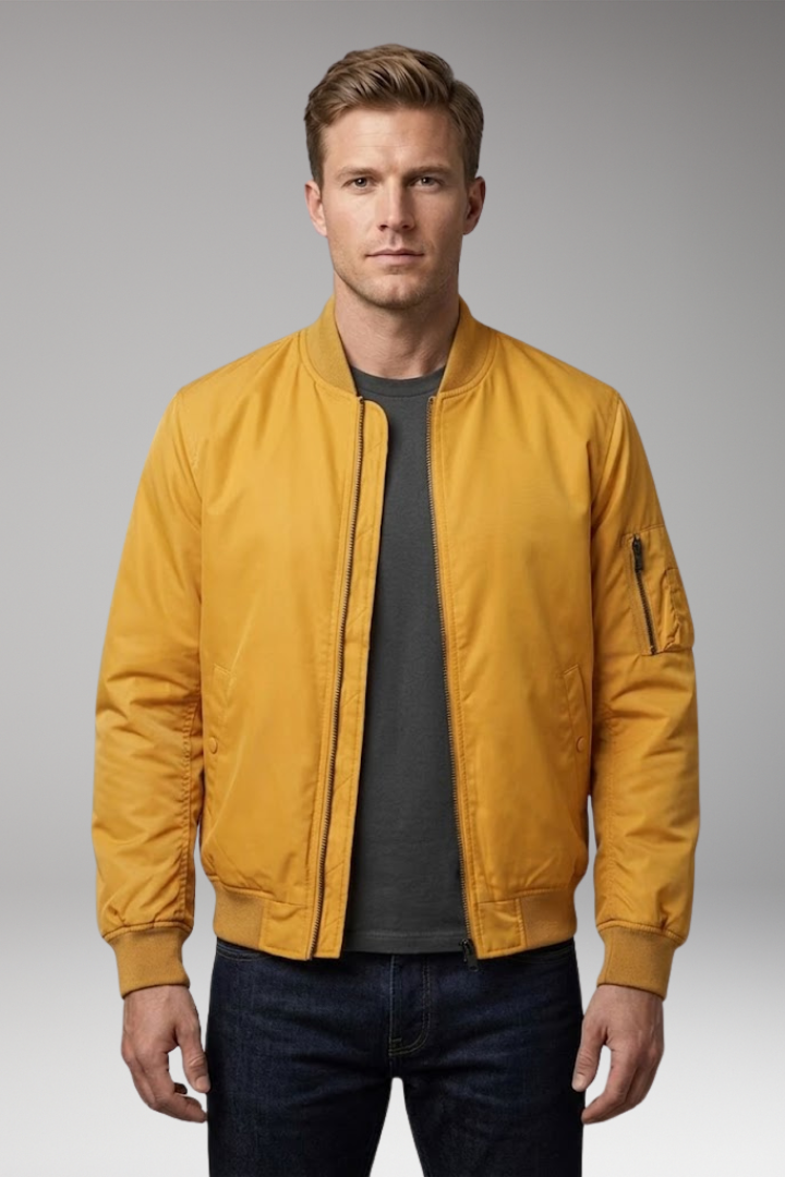 Men's Bomber Jacket with Inner Lining and Front Zipper