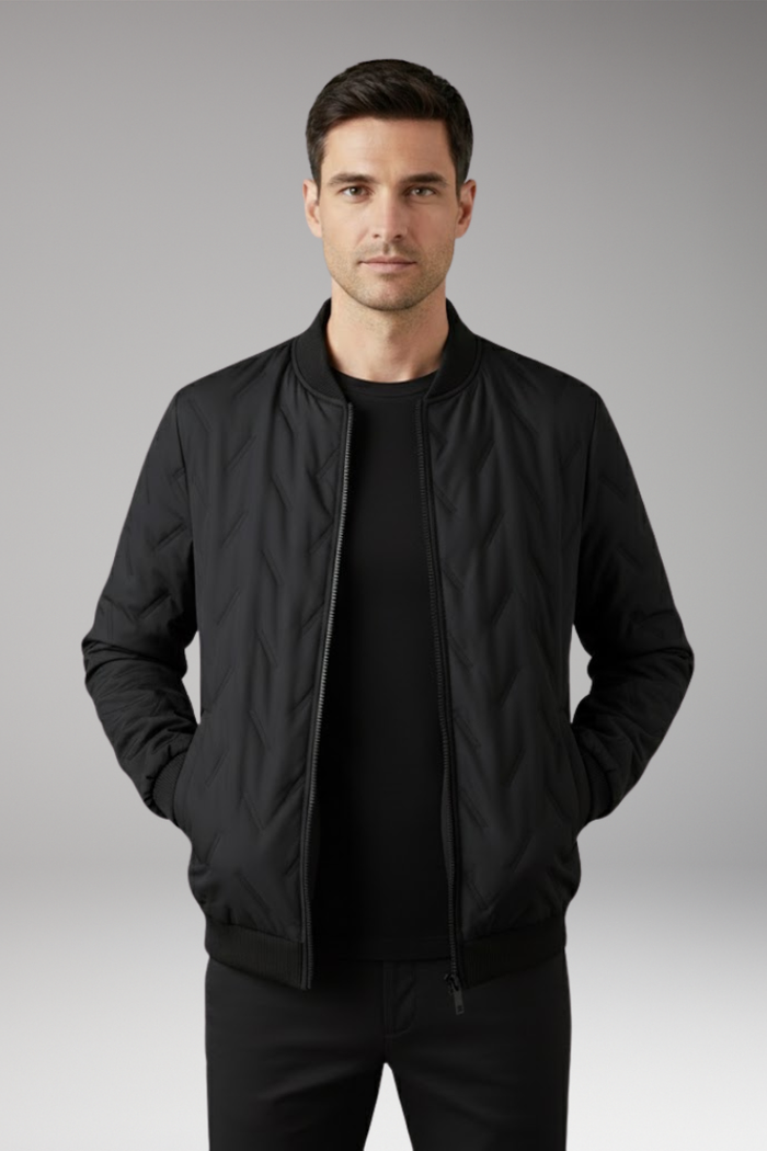 Men's Bomber Jacket with Ribbed Collar and Full-Zip Front