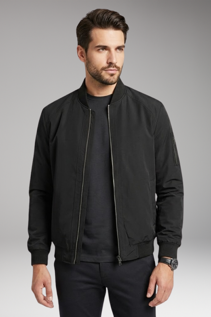 Men's Bomber Jacket with Stand-Up Collar and Zipper