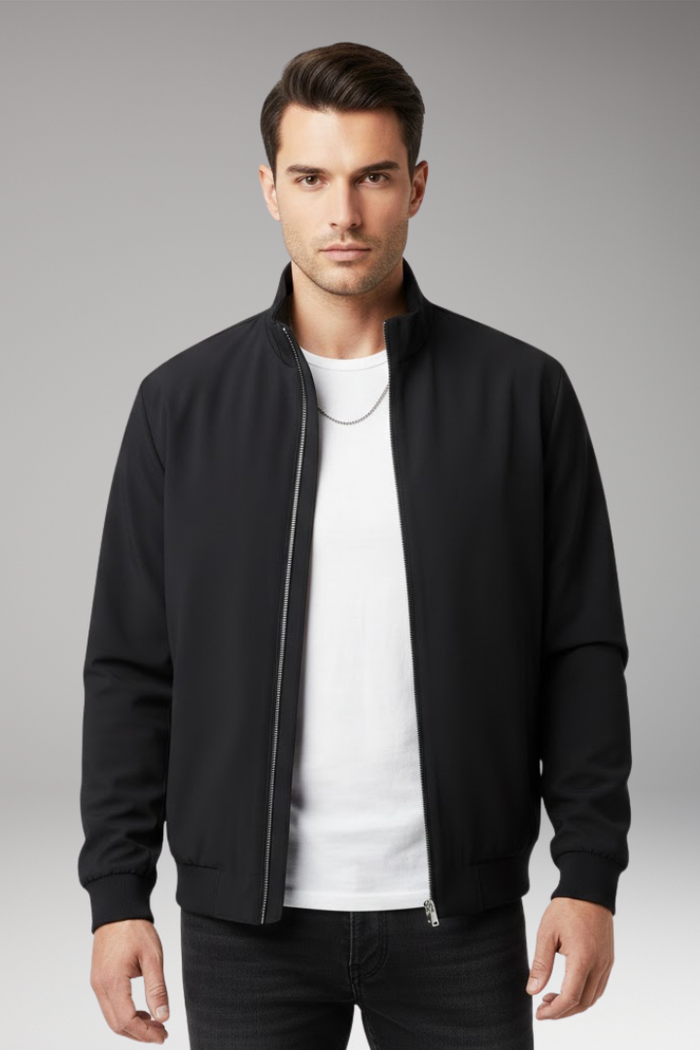 Men's Bomber Jacket with Stand-Up Collar and Zipper