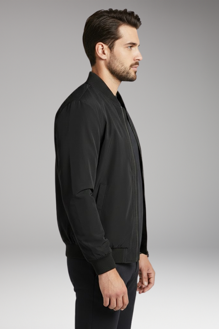 Men's Bomber Jacket with Stand-Up Collar and Zipper