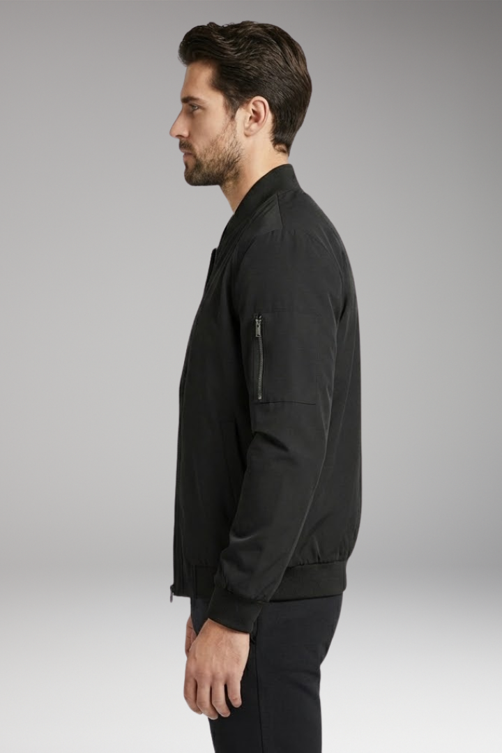Men's Bomber Jacket with Stand-Up Collar and Zipper