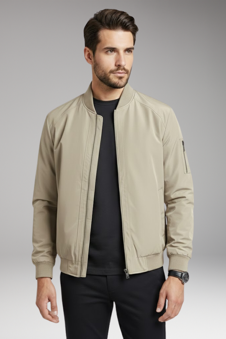 Men's Bomber Jacket with Stand-Up Collar and Zipper