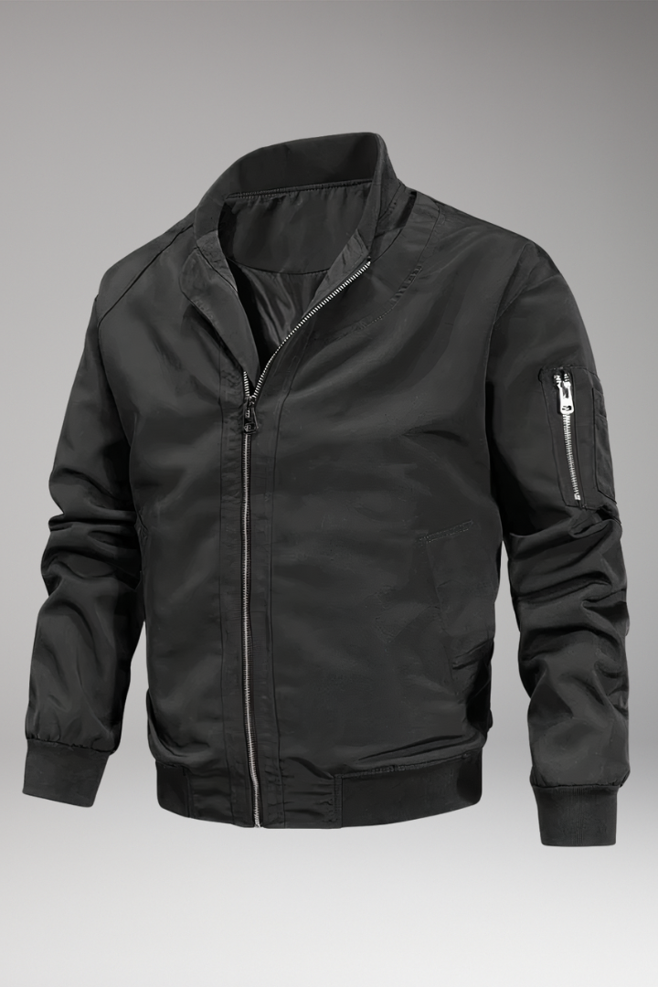 Men's Bomber Jacket with Stand-Up Collar and Zipper