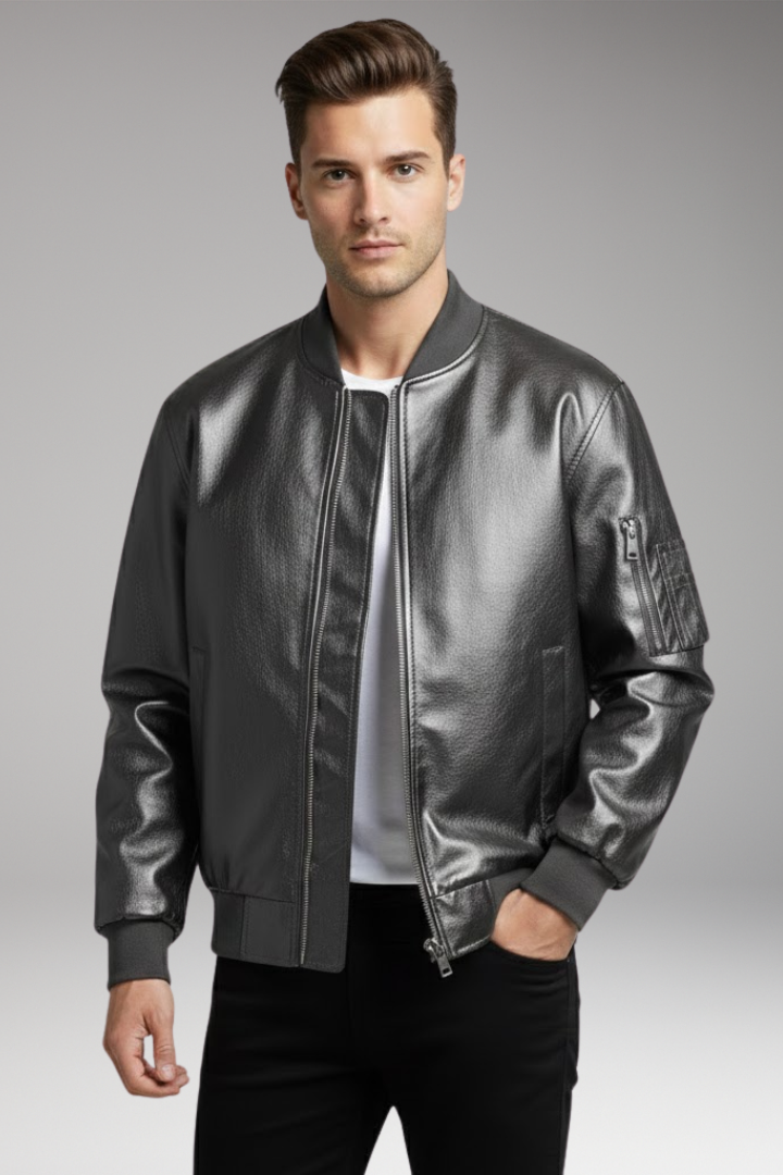 Men's Bomber Jacket with Zipper and Sleeve Pocket