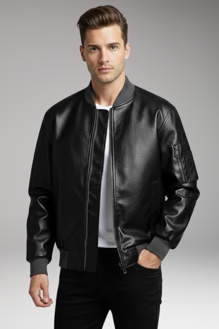 Men's Bomber Jacket with Zipper and Sleeve Pocket